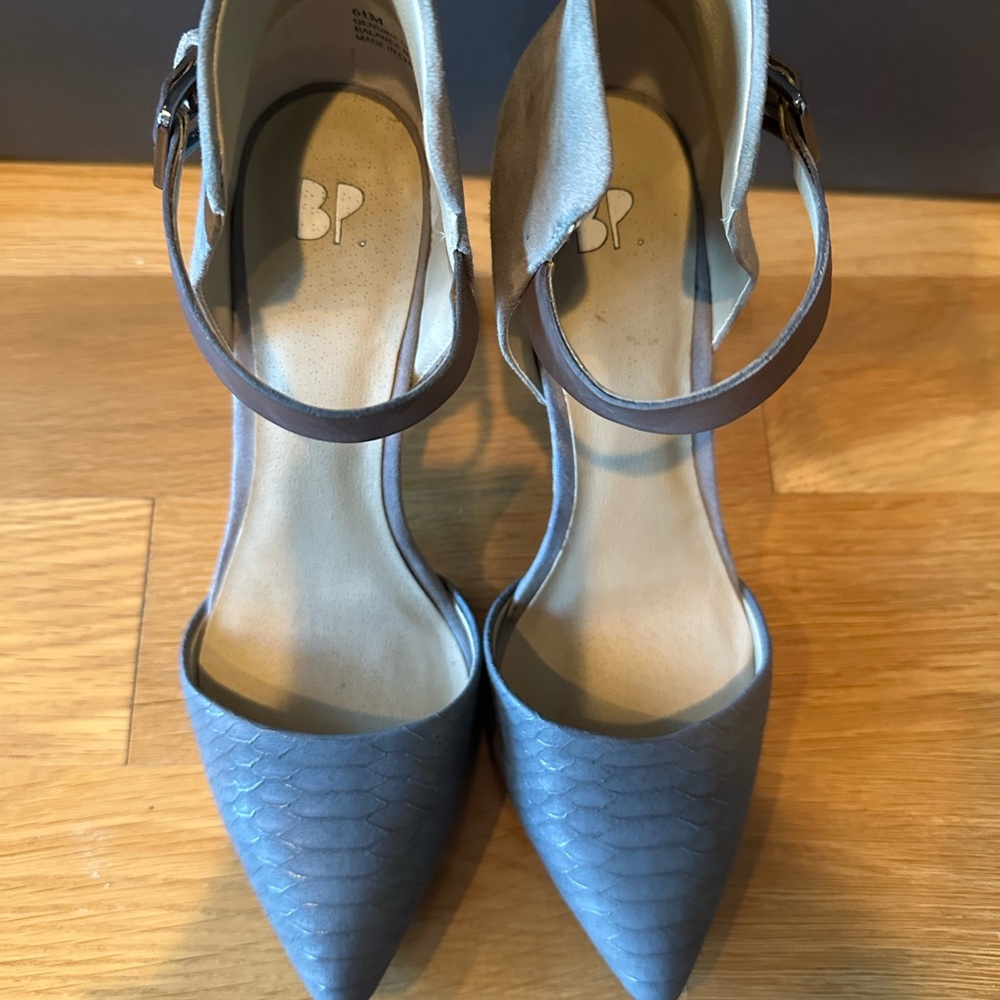 BP Snakeskin and Suede D’Orsay Heels with Brown Strap